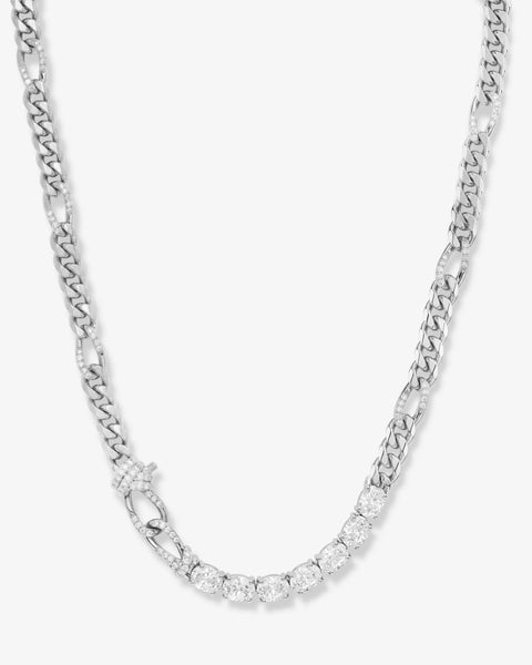 Knot Diamonds Figaro Chain Necklace Silver|White Diamondettes