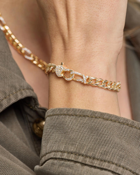 Knot Figaro Chain Bracelet Gold|White Diamondettes
