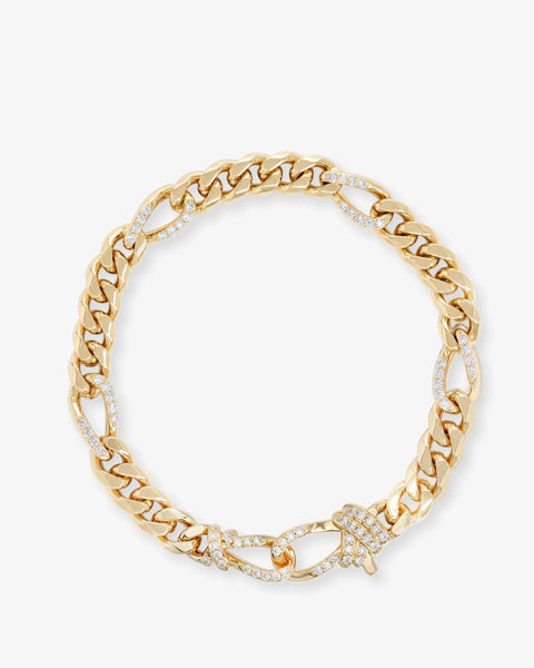 Knot Figaro Chain Bracelet Gold|White Diamondettes
