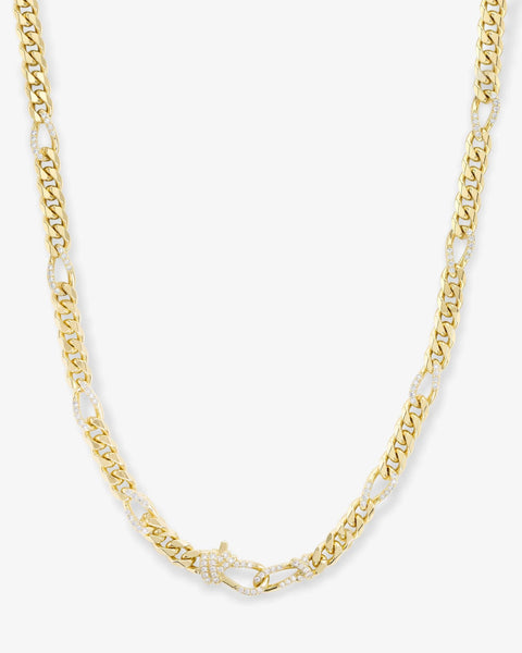 Knot Figaro Chain Necklace Gold|White Diamondettes