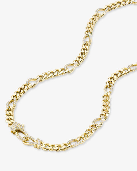 Knot Figaro Chain Necklace Gold|White Diamondettes