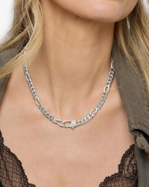 Knot Figaro Chain Necklace Silver|White Diamondettes