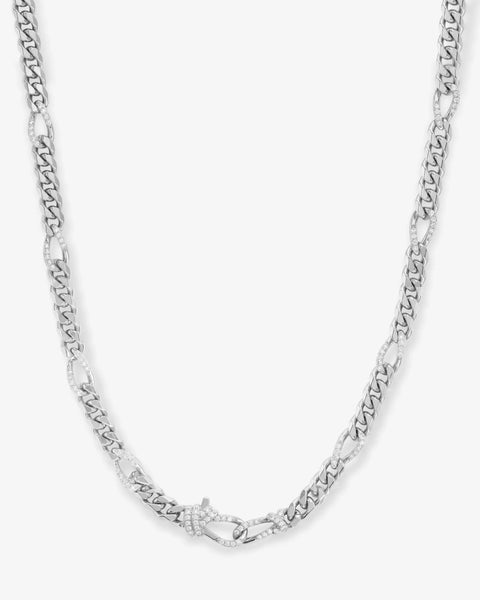 Knot Figaro Chain Necklace Silver|White Diamondettes
