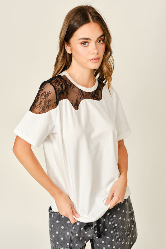 Lace Insert Cotton T Shirts