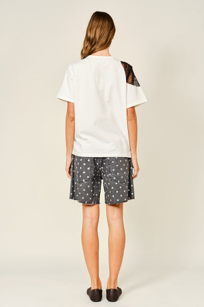 Lace Insert Cotton T Shirts