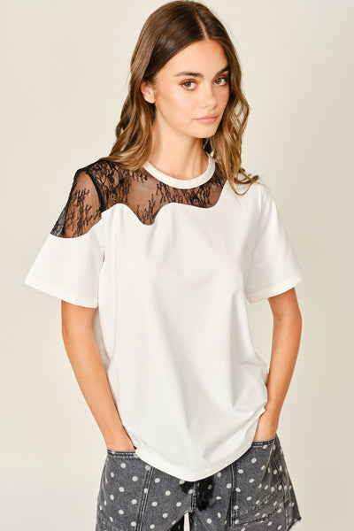 Lace Insert Cotton T Shirts