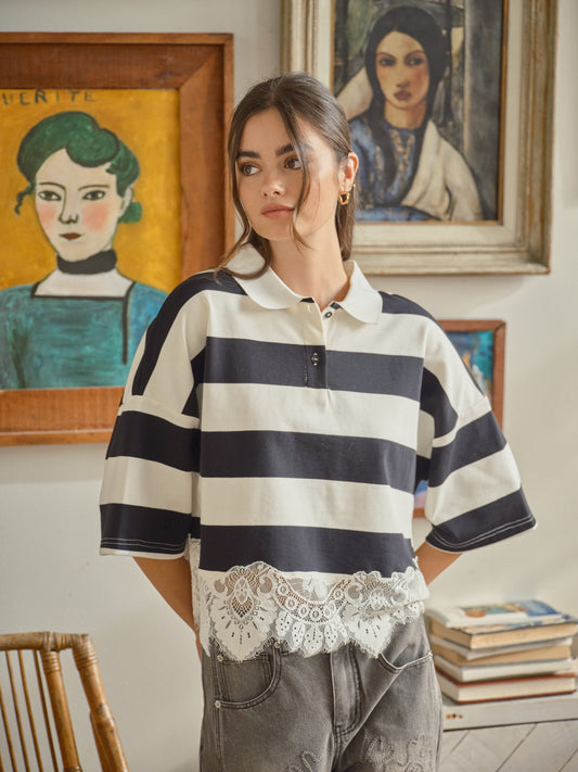 Lace Polo Short Sleeve Pullover Shirts