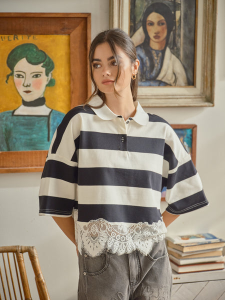 Lace Polo Short Sleeve Pullover Shirts