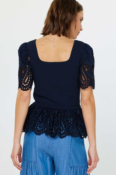 Embroidered Woven Combo Sweater Top - Lulu Bella Boutique