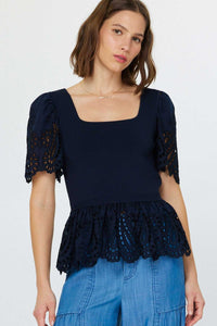 Embroidered Woven Combo Sweater Top - Lulu Bella Boutique