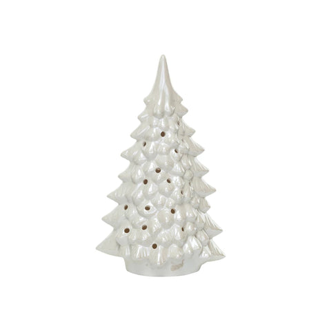 Stoneware LED Tree w/ Cut-Outs, Iridescent Finish, Cream Color