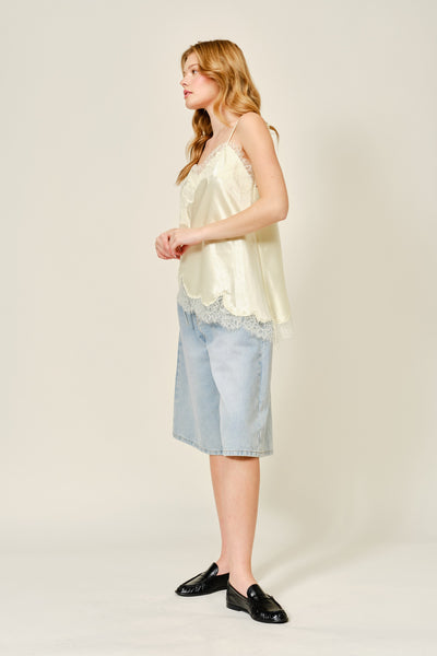 Cut Out Satin Lace Top in Lemon - Lulu Bella Boutique