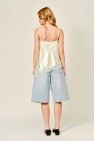 Cut Out Satin Lace Top in Lemon - Lulu Bella Boutique