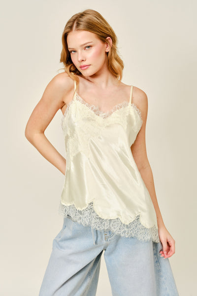 Cut Out Satin Lace Top in Lemon - Lulu Bella Boutique