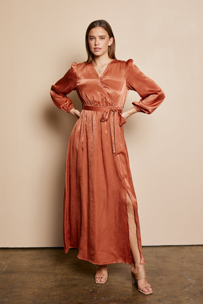 Brushed Satin Faux Wrap Dress Brushed Satin Faux Wrap Dress