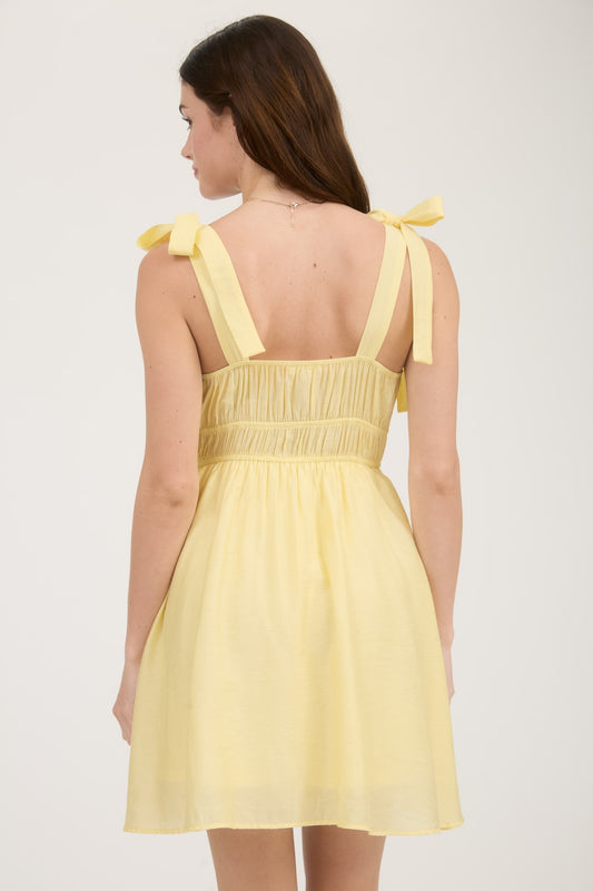 Eyelet Detail Lace Trim Tie Strap Mini Dress