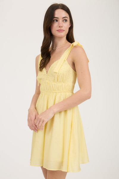 Eyelet Detail Lace Trim Tie Strap Mini Dress - Lulu Bella Boutique