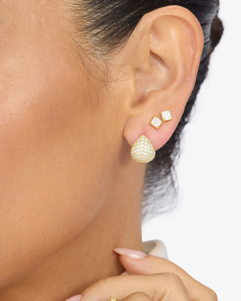Lil' Norah Pavé Earrings Gold|White Diamondettes - Lulu Bella Boutique