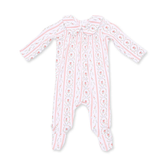 Marnie Rosebud Stripe  Smocked Peter Pan Snap Footie