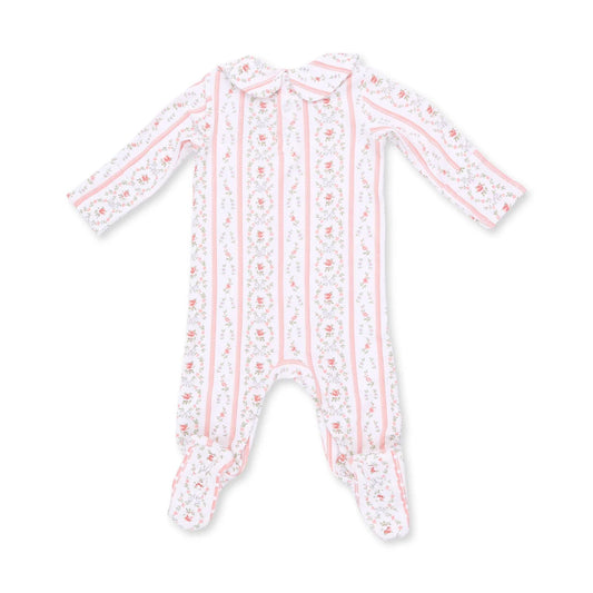 Marnie Rosebud Stripe  Smocked Peter Pan Snap Footie