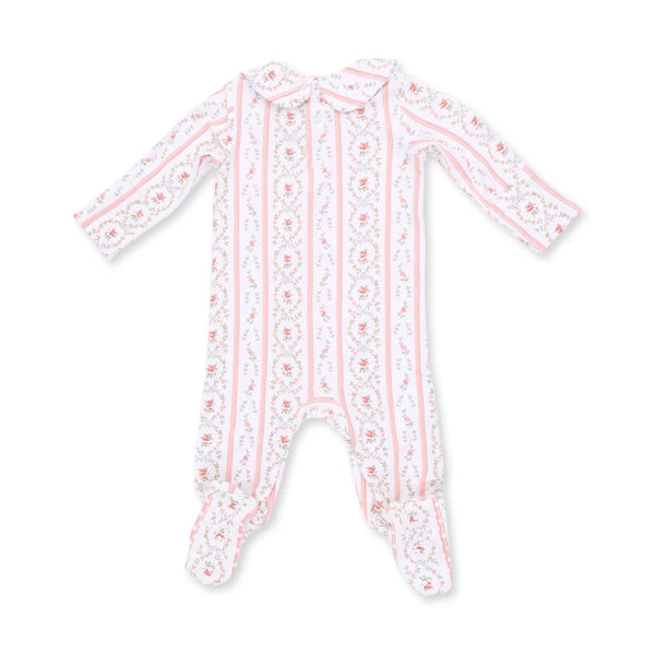 Marnie Rosebud Stripe  Smocked Peter Pan Snap Footie