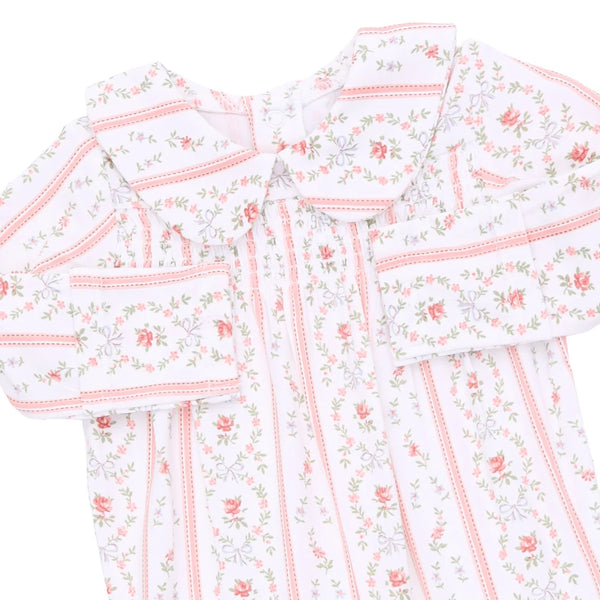 Marnie Rosebud Stripe  Smocked Peter Pan Snap Footie