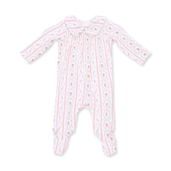 Marnie Rosebud Stripe  Smocked Peter Pan Snap Footie