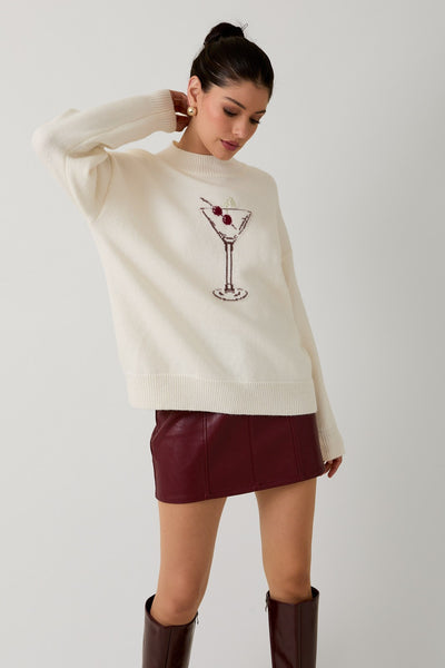Mock Neck 'Cherry Martini' Graphic Sweater