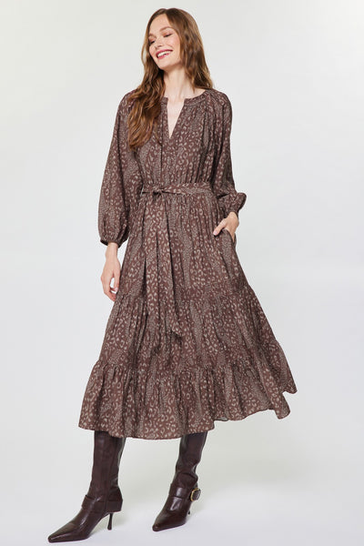 Abstract Animal Printed Tiered Midi Dress