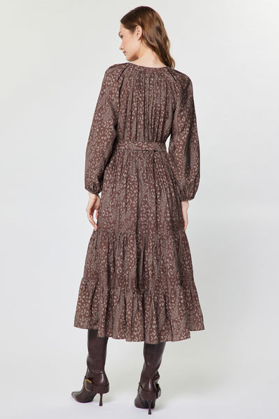 Abstract Animal Printed Tiered Midi Dress