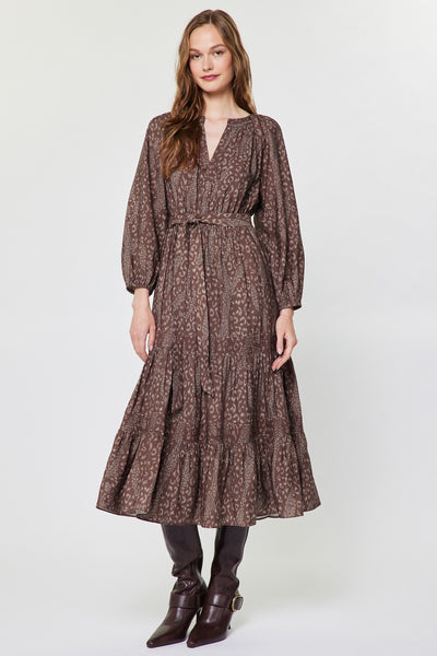Abstract Animal Printed Tiered Midi Dress