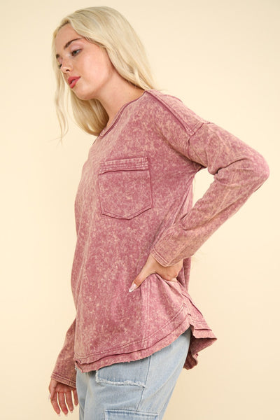 Mineral Wash Knit Long Sleeve Top