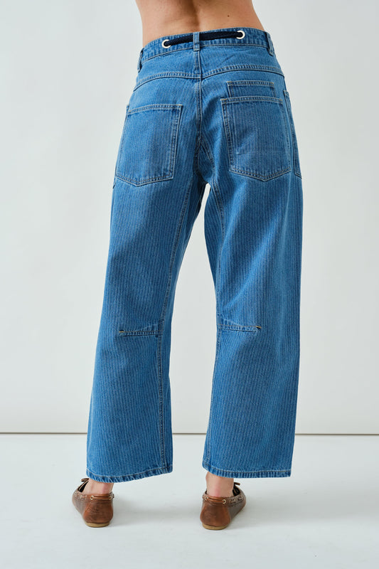 Barrel Denim Pants With Eyelet Waist