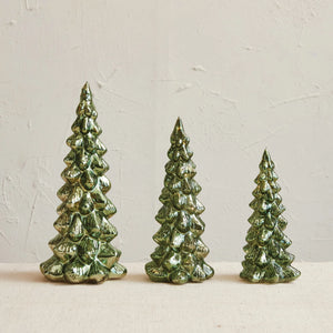 Mercury Glass LED Trees, Green, Set of 3