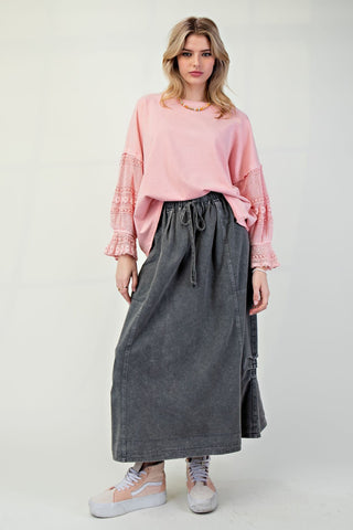 Mineral Washed Terry Knit Maxi Skirt