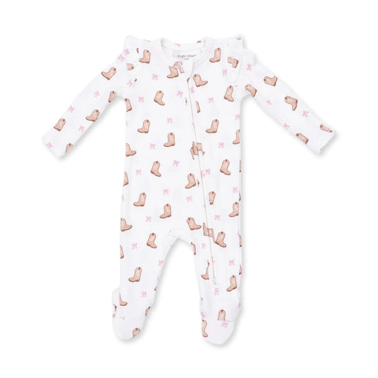 Mini Cowgirl Boots  2 Way Ruffle Sleeve Zipper Footie