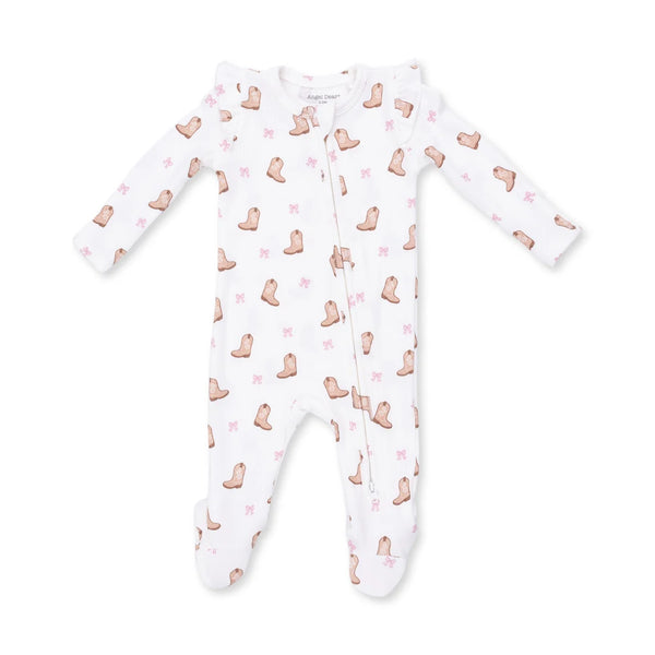 Mini Cowgirl Boots  2 Way Ruffle Sleeve Zipper Footie