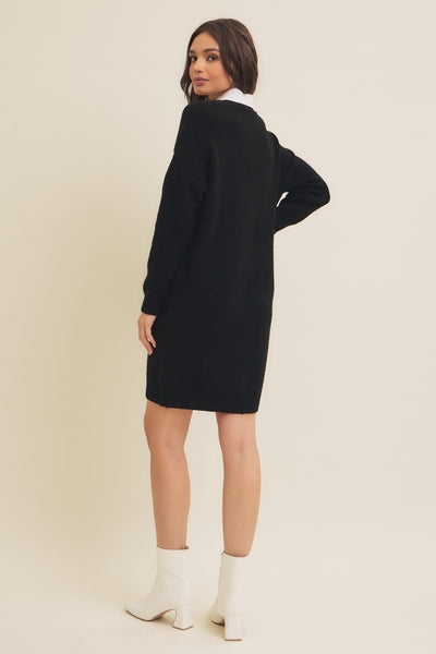 Mixed Media Soft Sweater Shirt Dress