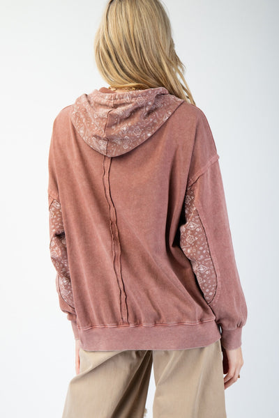 Print Mix Washed Terry Knit Hoodie Pullover