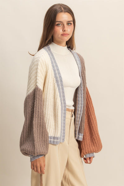 Oversized Color Block Cardigan