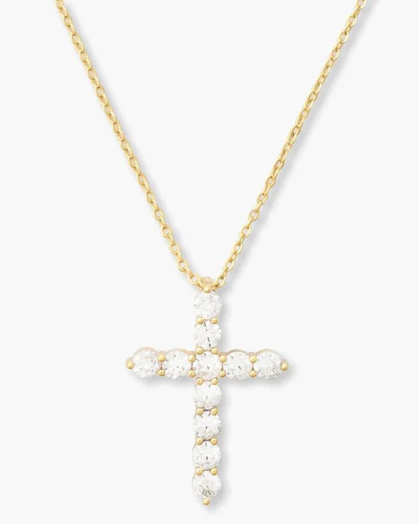 "Oh She Fancy" Cross Pendant Gold|White Diamondettes - Lulu Bella Boutique