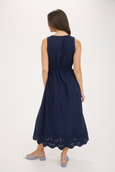 Front Bow Tie Sleeveless Eyelet Hem Midi Dress - Lulu Bella Boutique