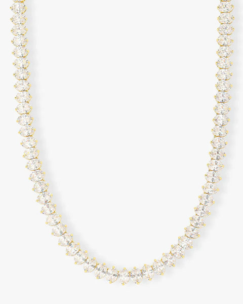 Hello Gorgeous Tennis Necklace Gold|White Diamondettes
