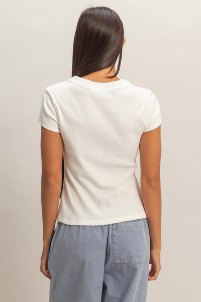 Ribbed Button-front Crew Neck Top - Lulu Bella Boutique