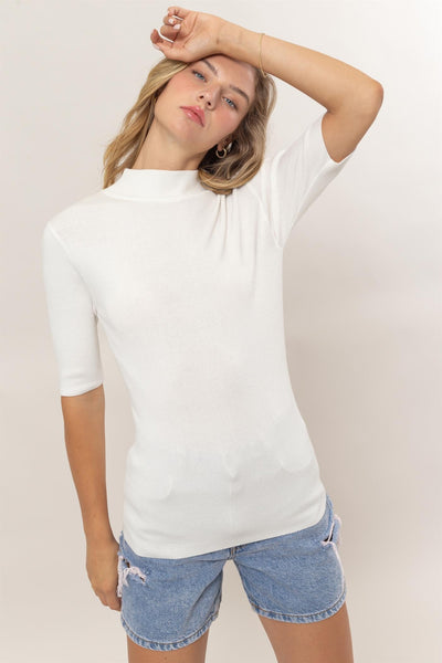 Short Sleeve Mock Neck Knit Top