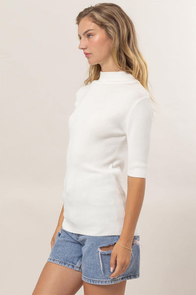 Short Sleeve Mock Neck Knit Top