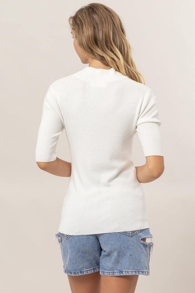 Short Sleeve Mock Neck Knit Top