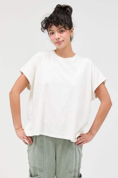 Capped Sleeve Mineral Wash T-shirt - Lulu Bella Boutique