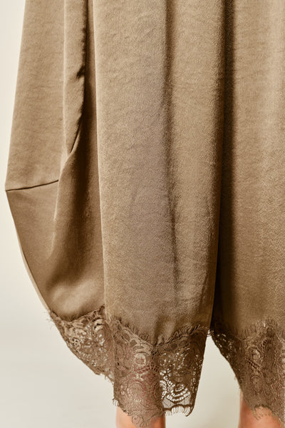 Lace Trim Satin Drawstring Barrel Pants - Lulu Bella Boutique