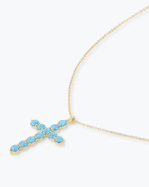 Oh She Fancy" Cross Pendant 18" Gold|Blue Opal - Lulu Bella Boutique